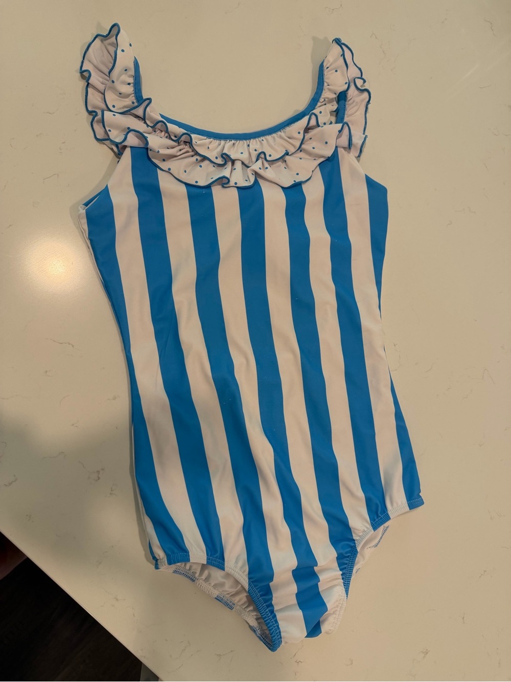 SweetHoney Blue & White Striped Ruffle One-Piece Swimsuit